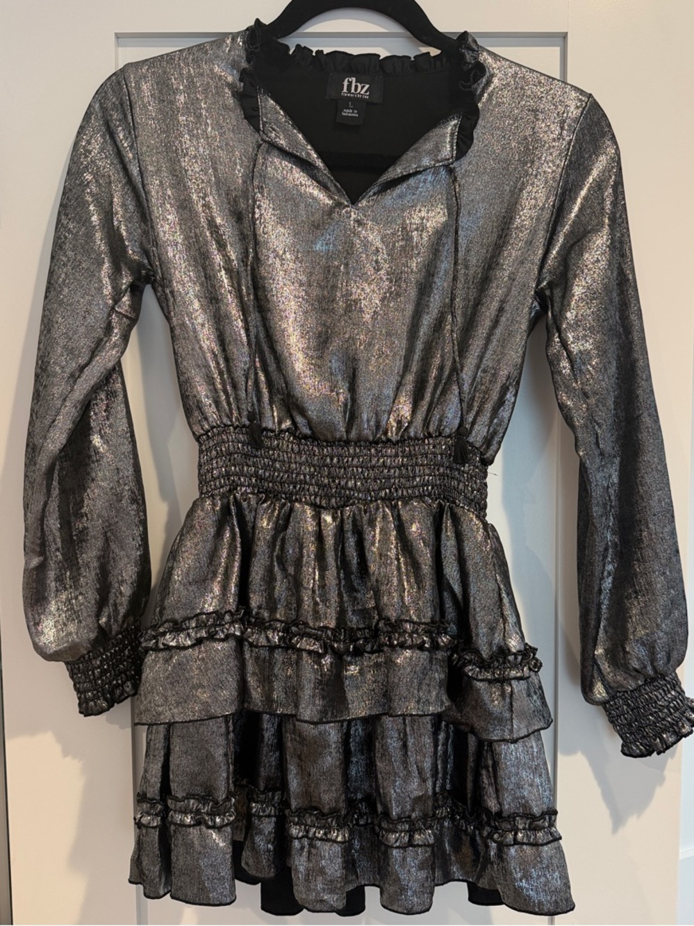 Flowers by Zoe Metallic Silver Ruffle Tiered Dress